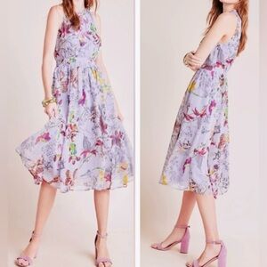 Anthropologie “Hermia” Lavender Floral Midi Dress
